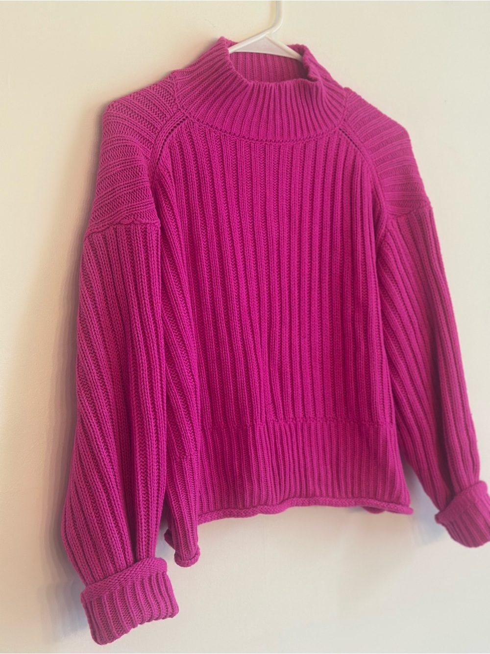 GB Bright Pink Ribbed Mock Neck Sweater Size XS